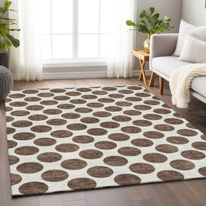 HomeRoots 9' X 12' Brown And Ivory Polka Dot Washable Area Rug - Durable, Stylish, and UV-Protected for Homes 677380