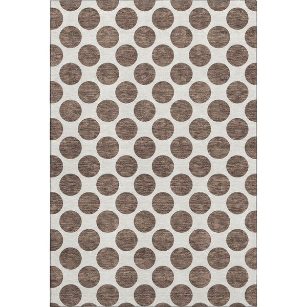 HomeRoots 9' X 12' Brown And Ivory Polka Dot Washable Area Rug - Durable, Stylish, and UV-Protected for Homes 677380