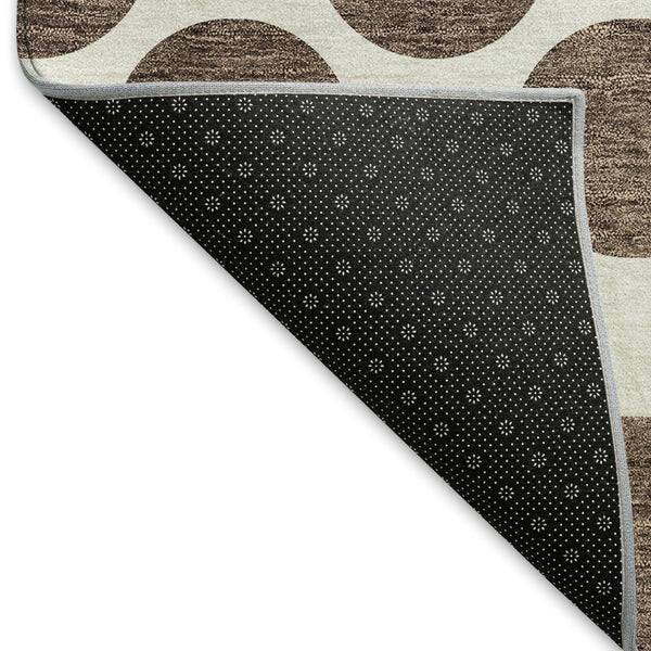 HomeRoots 9' X 12' Brown And Ivory Polka Dot Washable Area Rug - Durable, Stylish, and UV-Protected for Homes 677380
