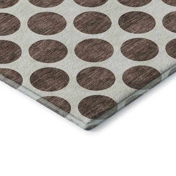 HomeRoots 9' X 12' Brown And Ivory Polka Dot Washable Area Rug - Durable, Stylish, and UV-Protected for Homes 677380
