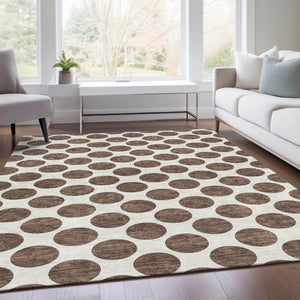 HomeRoots 9' X 12' Brown And Ivory Polka Dot Washable Area Rug - Durable, Stylish, and UV-Protected for Homes 677380
