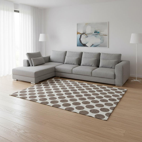 HomeRoots 10' Brown and Ivory Polka Dot Washable Area Rug - Durable, Stain Resistant, UV Protected Design! 677381