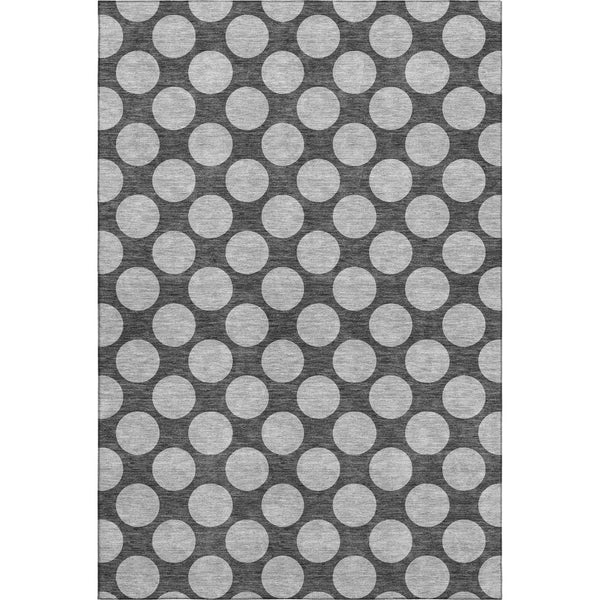 HomeRoots 5' Charcoal and Gray Polka Dot Washable Area Rug - Durable, UV Protected, Ideal for Homes with Kids & Pets 677383