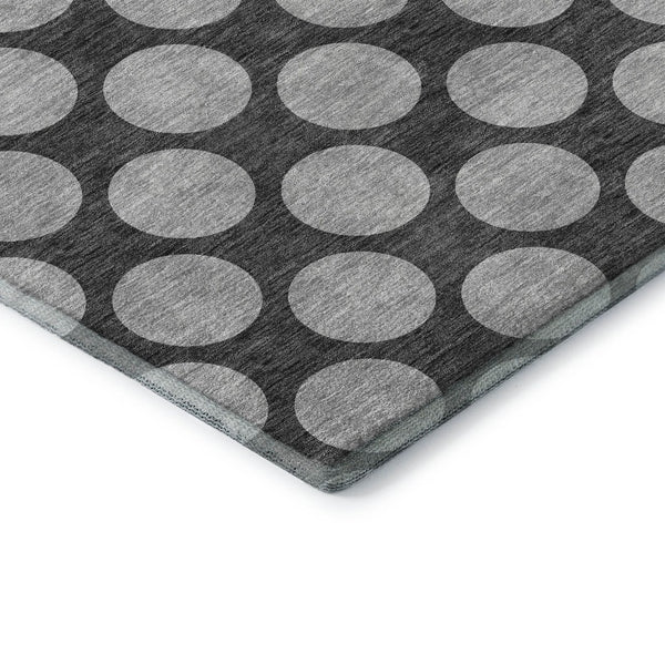 HomeRoots 5' Charcoal and Gray Polka Dot Washable Area Rug - Durable, UV Protected, Ideal for Homes with Kids & Pets 677383