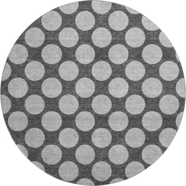 HomeRoots 8' Charcoal and Gray Polka Dot Washable Round Rug - Stylish, Durable, UV Protected for Any Space! 677384