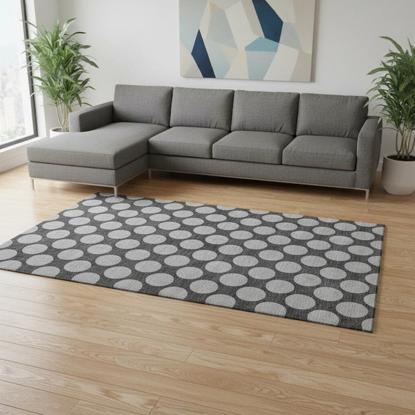 HomeRoots 8' X 10' Charcoal and Gray Polka Dot Area Rug - Washable, Stain Resistant, UV Protected for Family Spaces 677385