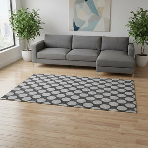 HomeRoots 9' X 12' Charcoal & Gray Polka Dot Washable Area Rug – Durable, Stain-Resistant, UV Protected Design 677386