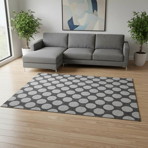 HomeRoots 10' Charcoal & Gray Polka Dot Washable Area Rug - UV Resistant, Durable & Soft for Active Homes 677387