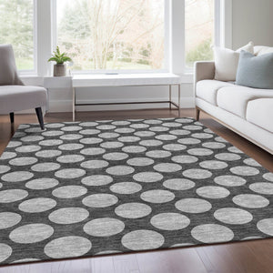 HomeRoots 10' Charcoal & Gray Polka Dot Washable Area Rug - UV Resistant, Durable & Soft for Active Homes 677387