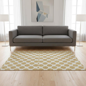 HomeRoots 5' X 8' Gold and Ivory Polka Dot Area Rug - Washable, UV Protected, Stain Resistant for Any Space 677389