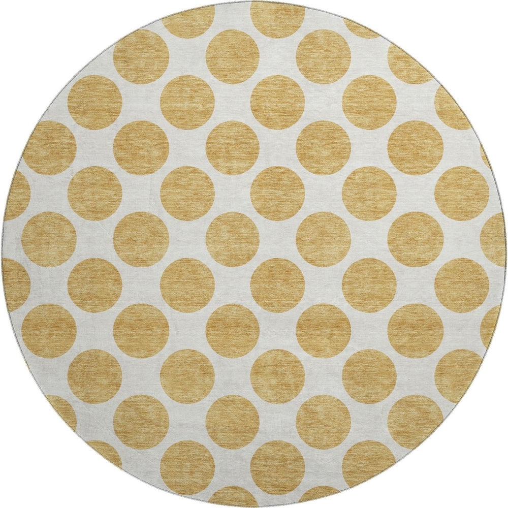 HomeRoots 8' Gold and Ivory Polka Dot Washable Round Rug - Durable, UV-Protected, Easy-Care Floor Covering! 677390