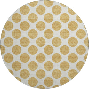 HomeRoots 8' Gold and Ivory Polka Dot Washable Round Rug - Durable, UV-Protected, Easy-Care Floor Covering! 677390