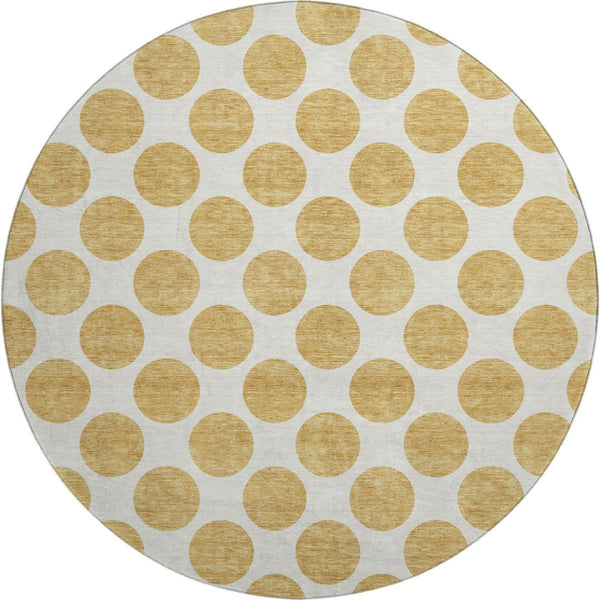 HomeRoots 8' Gold and Ivory Polka Dot Washable Round Rug - Durable, UV-Protected, Easy-Care Floor Covering! 677390