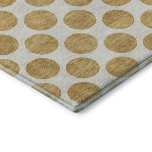 HomeRoots 8' Gold and Ivory Polka Dot Washable Round Rug - Durable, UV-Protected, Easy-Care Floor Covering! 677390
