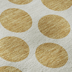 HomeRoots 8' Gold and Ivory Polka Dot Washable Round Rug - Durable, UV-Protected, Easy-Care Floor Covering! 677390