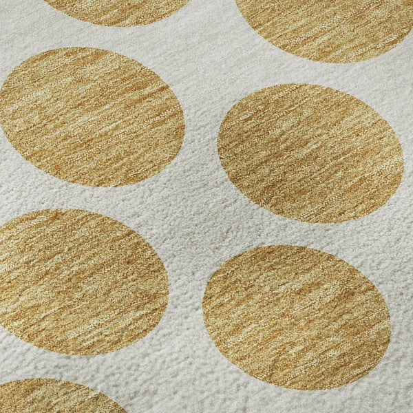 HomeRoots 8' Gold and Ivory Polka Dot Washable Round Rug - Durable, UV-Protected, Easy-Care Floor Covering! 677390