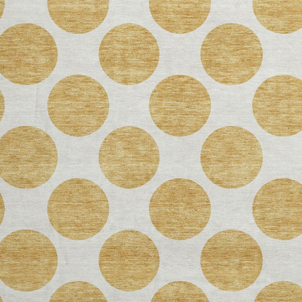 HomeRoots 8' Gold and Ivory Polka Dot Washable Round Rug - Durable, UV-Protected, Easy-Care Floor Covering! 677390