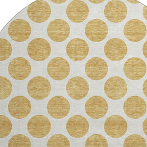 HomeRoots 8' Gold and Ivory Polka Dot Washable Round Rug - Durable, UV-Protected, Easy-Care Floor Covering! 677390