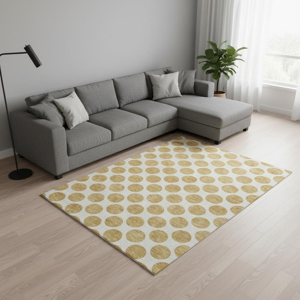 HomeRoots 8' X 10' Gold and Ivory Polka Dot Area Rug - Machine Washable, UV Protected, Durable & Stylish! 677391