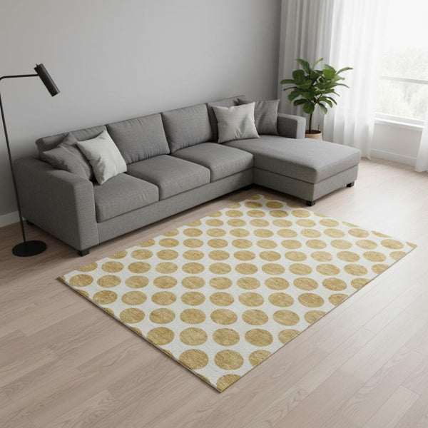HomeRoots 8' X 10' Gold and Ivory Polka Dot Area Rug - Machine Washable, UV Protected, Durable & Stylish! 677391