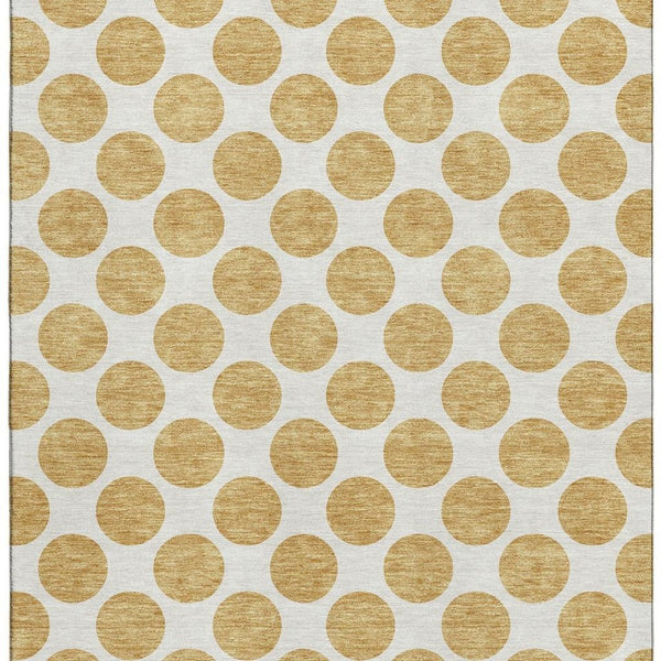 HomeRoots 9' X 12' Gold and Ivory Polka Dot Washable Area Rug with UV Protection for Family Rooms & Nurseries 677392