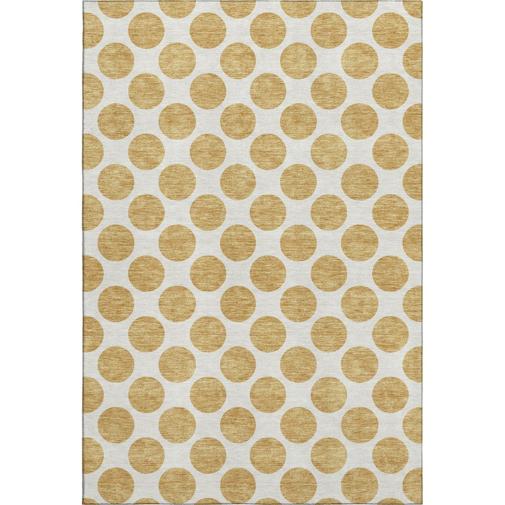 HomeRoots 10' X 14' Gold and Ivory Polka Dot Area Rug - Washable, Durable, UV Protected for Modern Spaces 677393