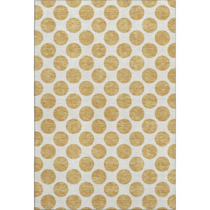 HomeRoots 10' X 14' Gold and Ivory Polka Dot Area Rug - Washable, Durable, UV Protected for Modern Spaces 677393