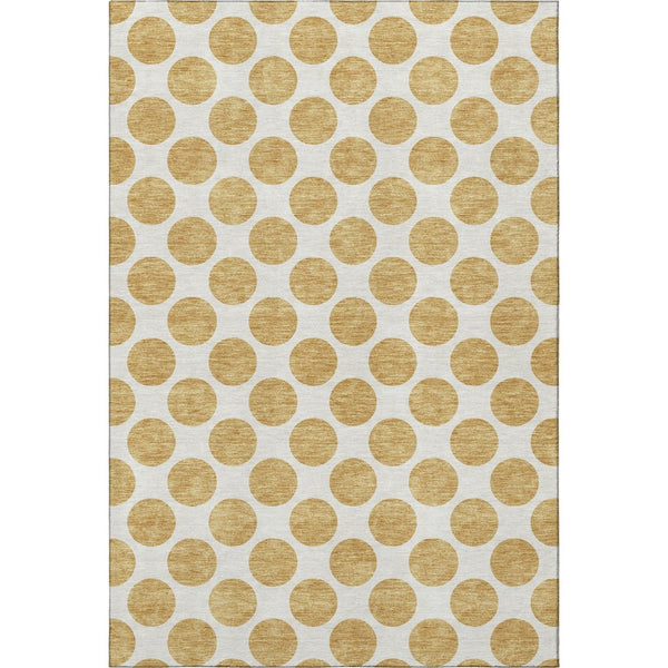 HomeRoots 10' X 14' Gold and Ivory Polka Dot Area Rug - Washable, Durable, UV Protected for Modern Spaces 677393