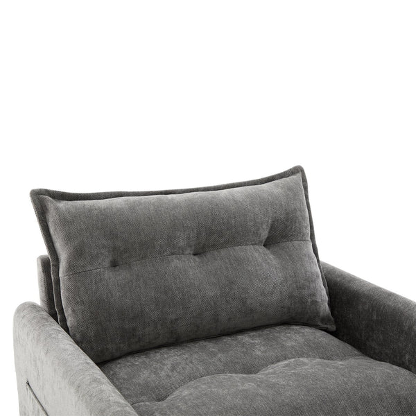 English Elm UNITED Swivel Barrel Chair with Chenille Upholstery, 360° Smooth Rotation, Padded Arm Comfort and Side Pockets for Living Room Relaxation Gray W1568P290087