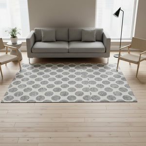 HomeRoots 5' X 8' Gray and Ivory Polka Dot Washable Area Rug - Soft, Durable, UV-Protected for Homes & Patios 677395