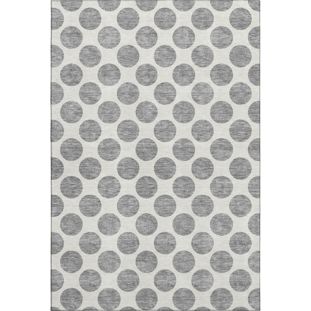 HomeRoots 5' X 8' Gray and Ivory Polka Dot Washable Area Rug - Soft, Durable, UV-Protected for Homes & Patios 677395