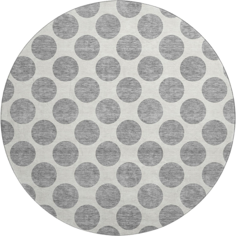 HomeRoots 8' Gray and Ivory Polka Dot Washable Round Rug – Durable, Stylish, UV-Protected for High-Traffic Areas 677396