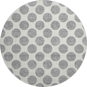 HomeRoots 8' Gray and Ivory Polka Dot Washable Round Rug – Durable, Stylish, UV-Protected for High-Traffic Areas 677396