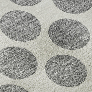 HomeRoots 8' Gray and Ivory Polka Dot Washable Round Rug – Durable, Stylish, UV-Protected for High-Traffic Areas 677396