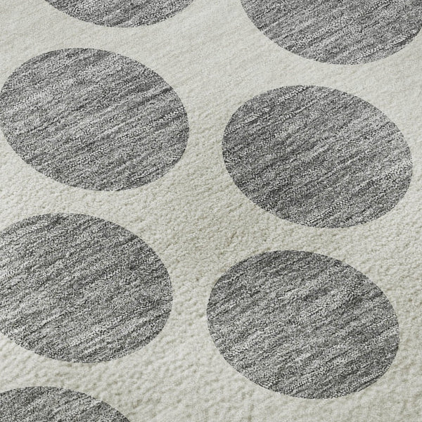 HomeRoots 8' Gray and Ivory Polka Dot Washable Round Rug – Durable, Stylish, UV-Protected for High-Traffic Areas 677396