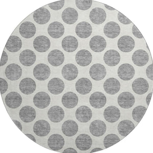 HomeRoots 8' Gray and Ivory Polka Dot Washable Round Rug – Durable, Stylish, UV-Protected for High-Traffic Areas 677396