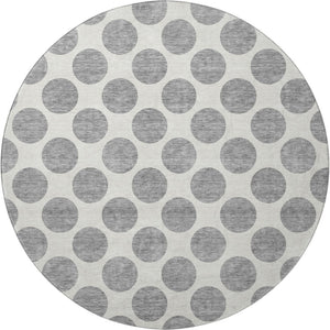 HomeRoots 8' Gray and Ivory Polka Dot Washable Round Rug – Durable, Stylish, UV-Protected for High-Traffic Areas 677396