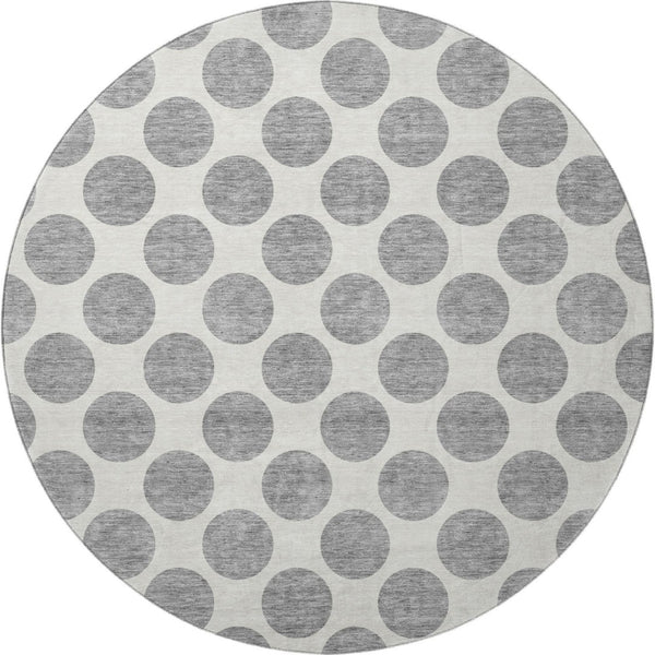 HomeRoots 8' Gray and Ivory Polka Dot Washable Round Rug – Durable, Stylish, UV-Protected for High-Traffic Areas 677396