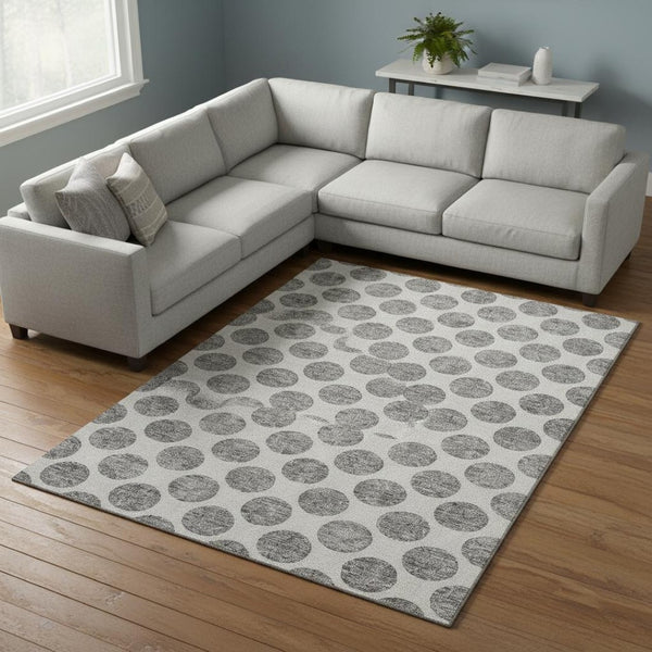 HomeRoots 8' X 10' Gray and Ivory Polka Dot Area Rug – Washable, UV-Protected, Durable for Active Homes 677397