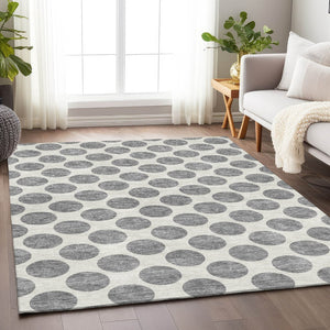 HomeRoots 8' X 10' Gray and Ivory Polka Dot Area Rug – Washable, UV-Protected, Durable for Active Homes 677397