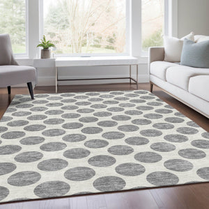 HomeRoots 9' X 12' Playful Gray and Ivory Polka Dot Area Rug - Washable, UV Protected, Durable, Soft Comfort 677398