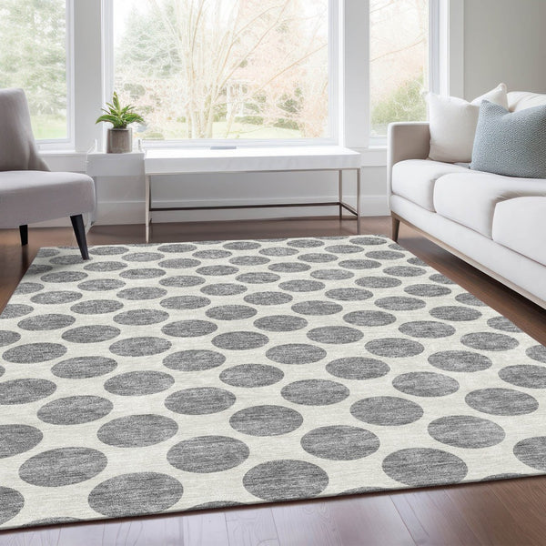 HomeRoots 9' X 12' Playful Gray and Ivory Polka Dot Area Rug - Washable, UV Protected, Durable, Soft Comfort 677398