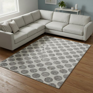 HomeRoots 10' X 14' Gray and Ivory Polka Dot Washable Area Rug - Stylish, Durable, and UV-Protected for Any Space 677399
