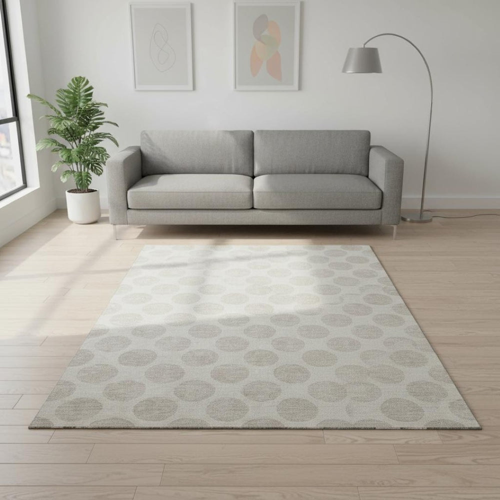 HomeRoots 5' X 8' Washable Ivory and Beige Polka Dot Area Rug with UV Protection for Family Rooms & Playrooms 677401