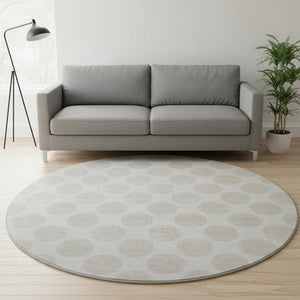 HomeRoots 8' Washable Round Rug with Ivory and Beige Polka Dots – UV Protected, Stylish, and Durable for Homes 677402