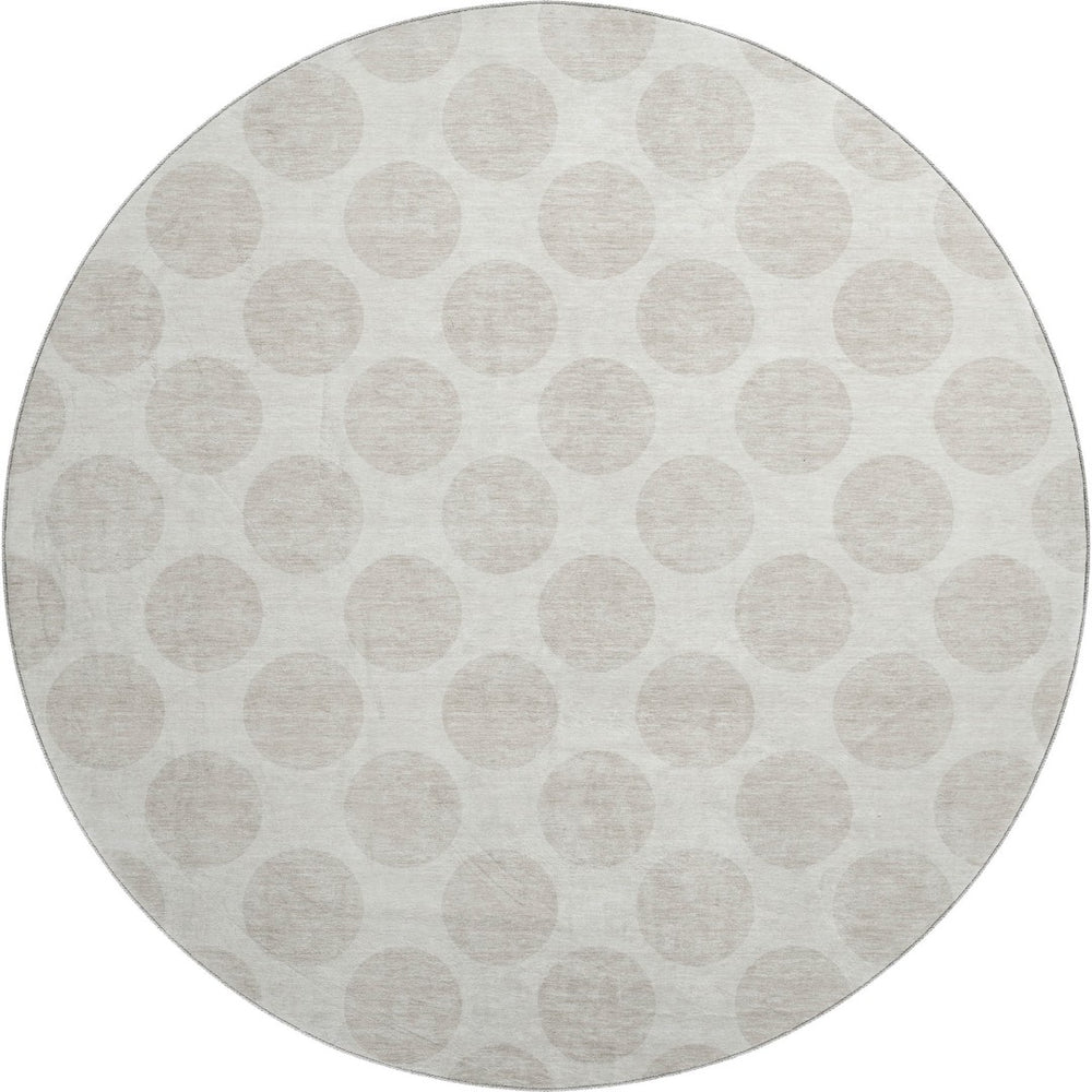 HomeRoots 8' Washable Round Rug with Ivory and Beige Polka Dots – UV Protected, Stylish, and Durable for Homes 677402