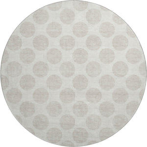 HomeRoots 8' Washable Round Rug with Ivory and Beige Polka Dots – UV Protected, Stylish, and Durable for Homes 677402