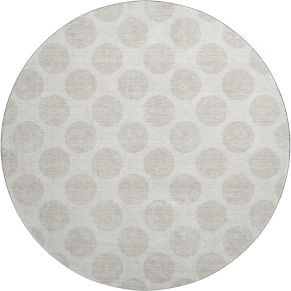 HomeRoots 8' Washable Round Rug with Ivory and Beige Polka Dots – UV Protected, Stylish, and Durable for Homes 677402