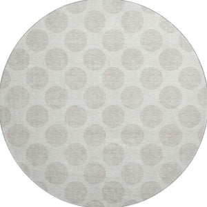 HomeRoots 8' Washable Round Rug with Ivory and Beige Polka Dots – UV Protected, Stylish, and Durable for Homes 677402