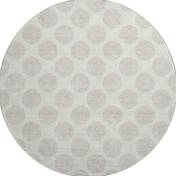 HomeRoots 8' Washable Round Rug with Ivory and Beige Polka Dots – UV Protected, Stylish, and Durable for Homes 677402